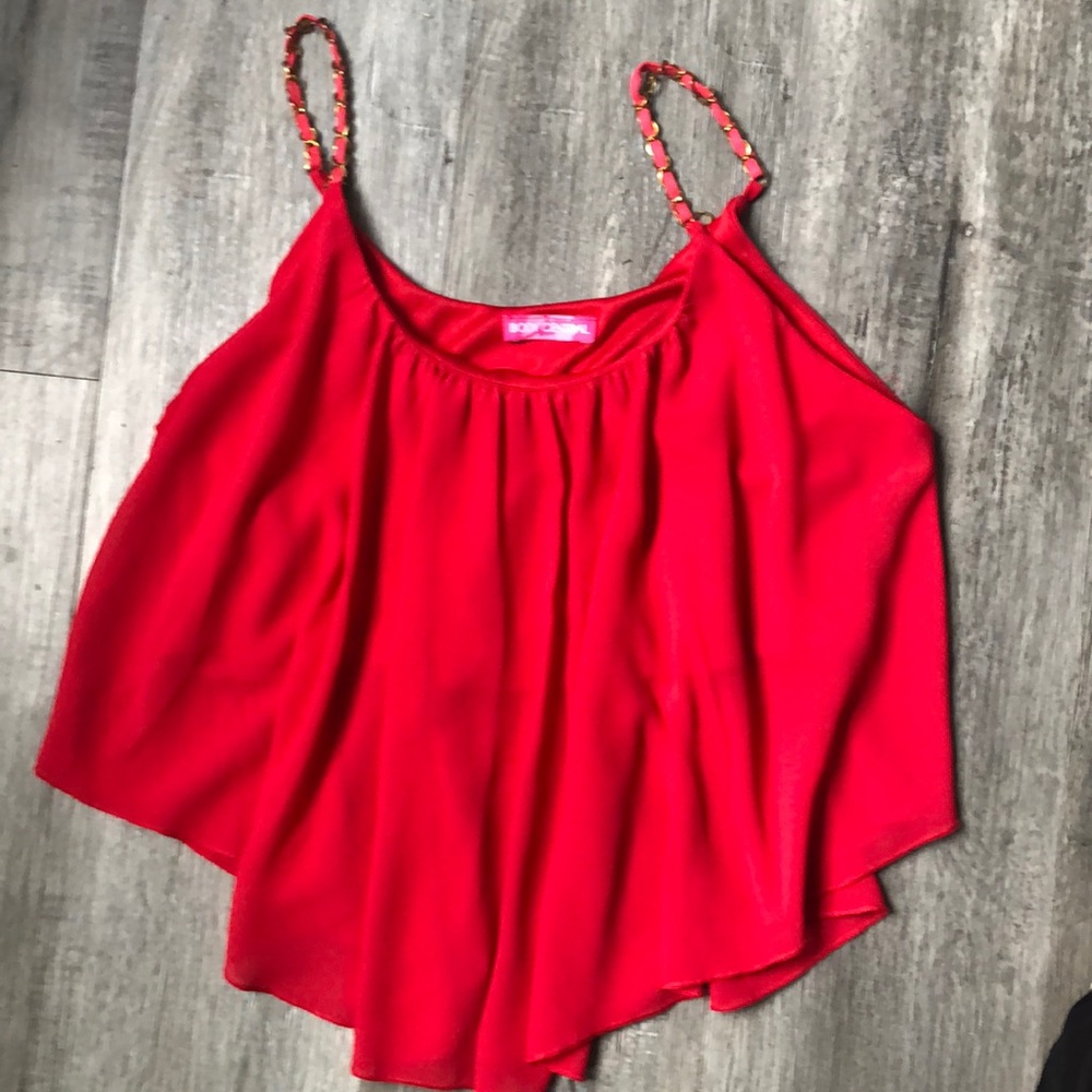 Red blouse with gold chain straps / petite - Picture 1 of 4